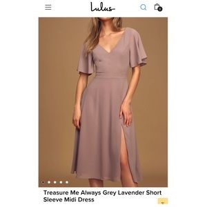 Lulus - Treasure Me Always Grey Lavender Short Sleeve Midi Dress. XS
